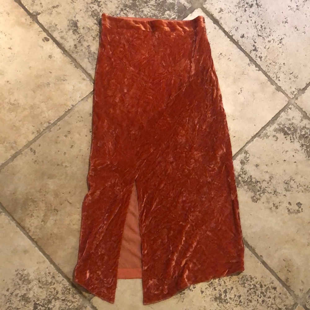 Orange velvet midi skirt